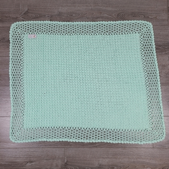 TEAL knitted rectangular baby blanket - Picture 2 of 13